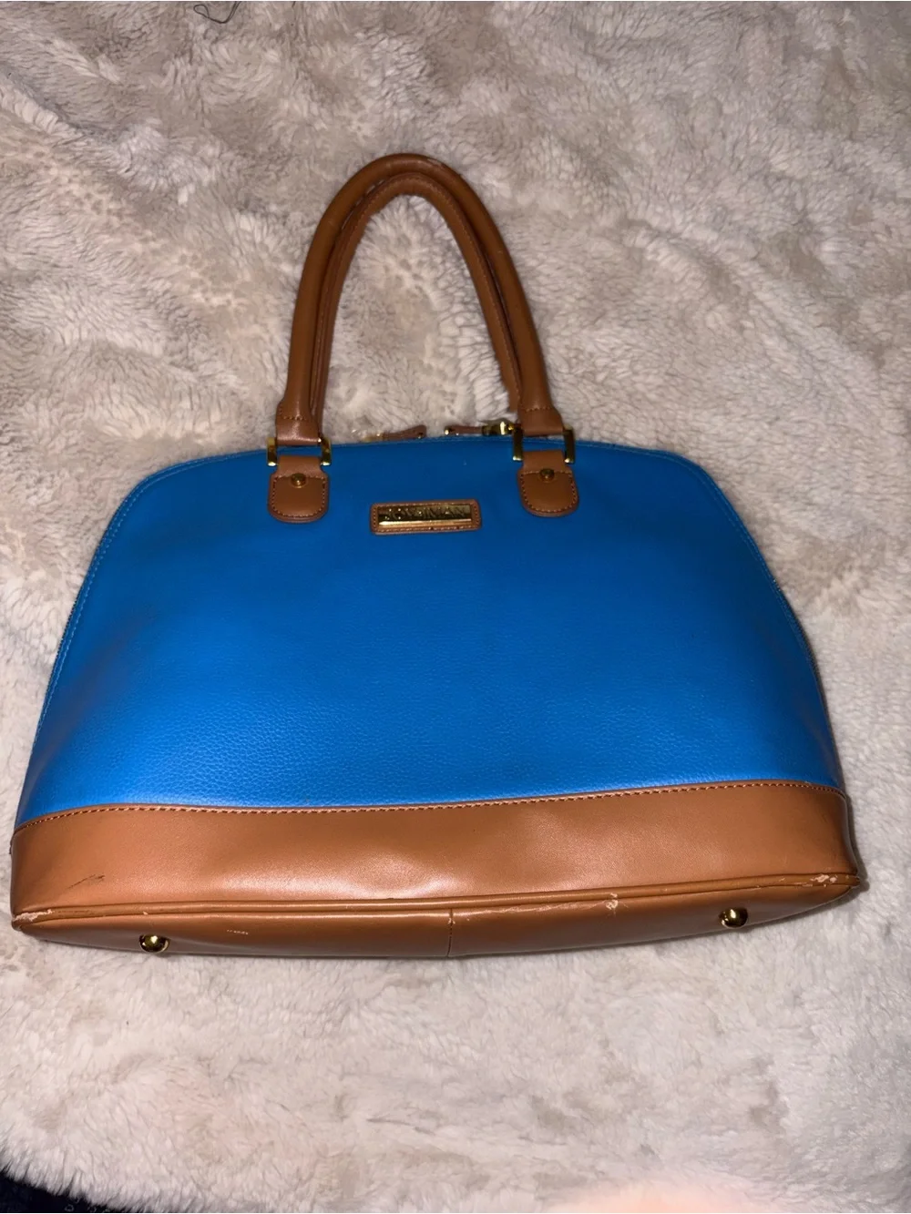 Joy & Iman Blue and Brown Dome Satchel